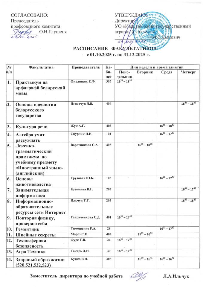 Расписание факультативов 